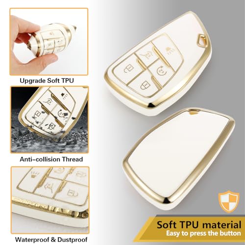 Image of Key Fob Cover for Buick, Rhinestone Loop Keychain Case, Gold Edge | Wear-resistant TPU shell, rhinestone-accent PU loop, daily splash, scratch and drop protection, normal signal use, easy setup