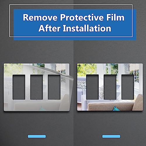 Image of LIDER Triple Decorator Wall Plate, Impact Resistant, Plexiglass, Reflective Finish, Modern Upgrade Screwless Light Switch /Outlet Cover Mid-Size 3-Gang 4.88 inch x 6.77 inch, Acrylic, Mirror Glass Silver