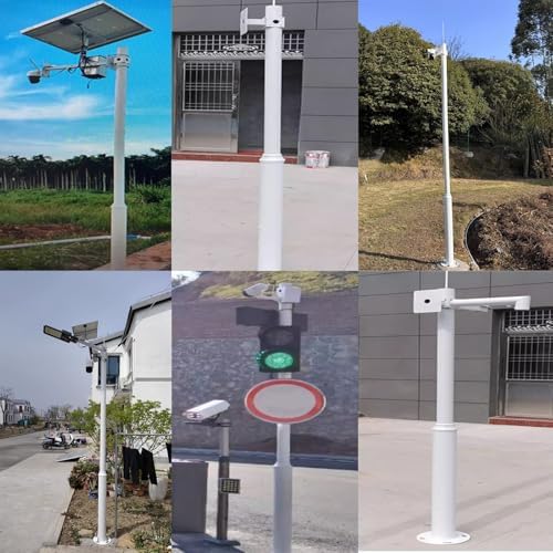 10-20 FT Adjustable Security Camera Pole, Durable Segmented Surveillance Stand with Screws & Ground Cage for Outdoor Use - 3 Sections, Light Grey, 19.7 ft (6 m)