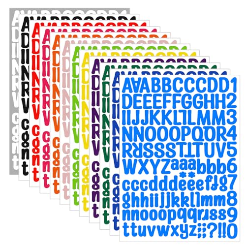 1512 Letter Stickers 12 Sheets Alphabet Sticker Vinyl Letters Mailbox Numbers Self Adhesive Sticks for Scrapbook Graduation Cap Water Bottle Windows 1 inch Multicolor Stick on Letters