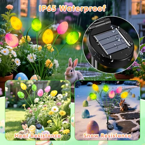 Ninonly Solar Oster Deko Eier, 2 Stück 6 LED Farbige Eier Solarlampen Außen, 2 Modi Wasserdicht Osterfrühling Dekoratione für Garten Hof Party
