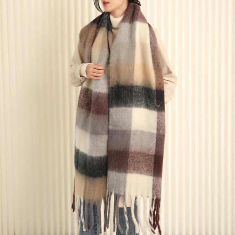 Chunky Winter Scarfs for Women Cold Weather Warm Knit Thick Plaid Scarf Long Large Oversized Checked Scarves3