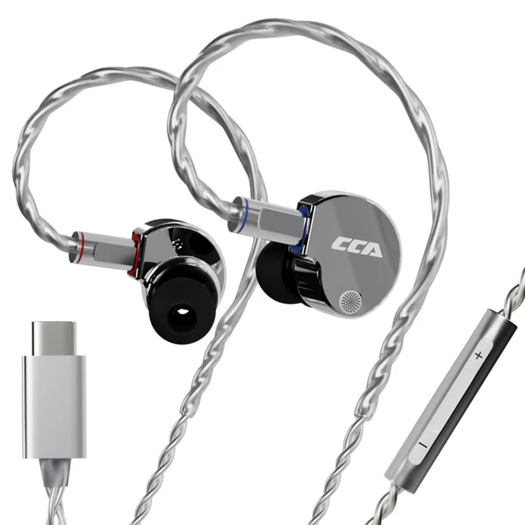 cca concept kart phoenix dual magnet dynamic driver iems, 10mm lcp diaphragm, harman-tuned, silver-plated detachable cable, wired in-ear monitors for studio (silver-typec-mic)