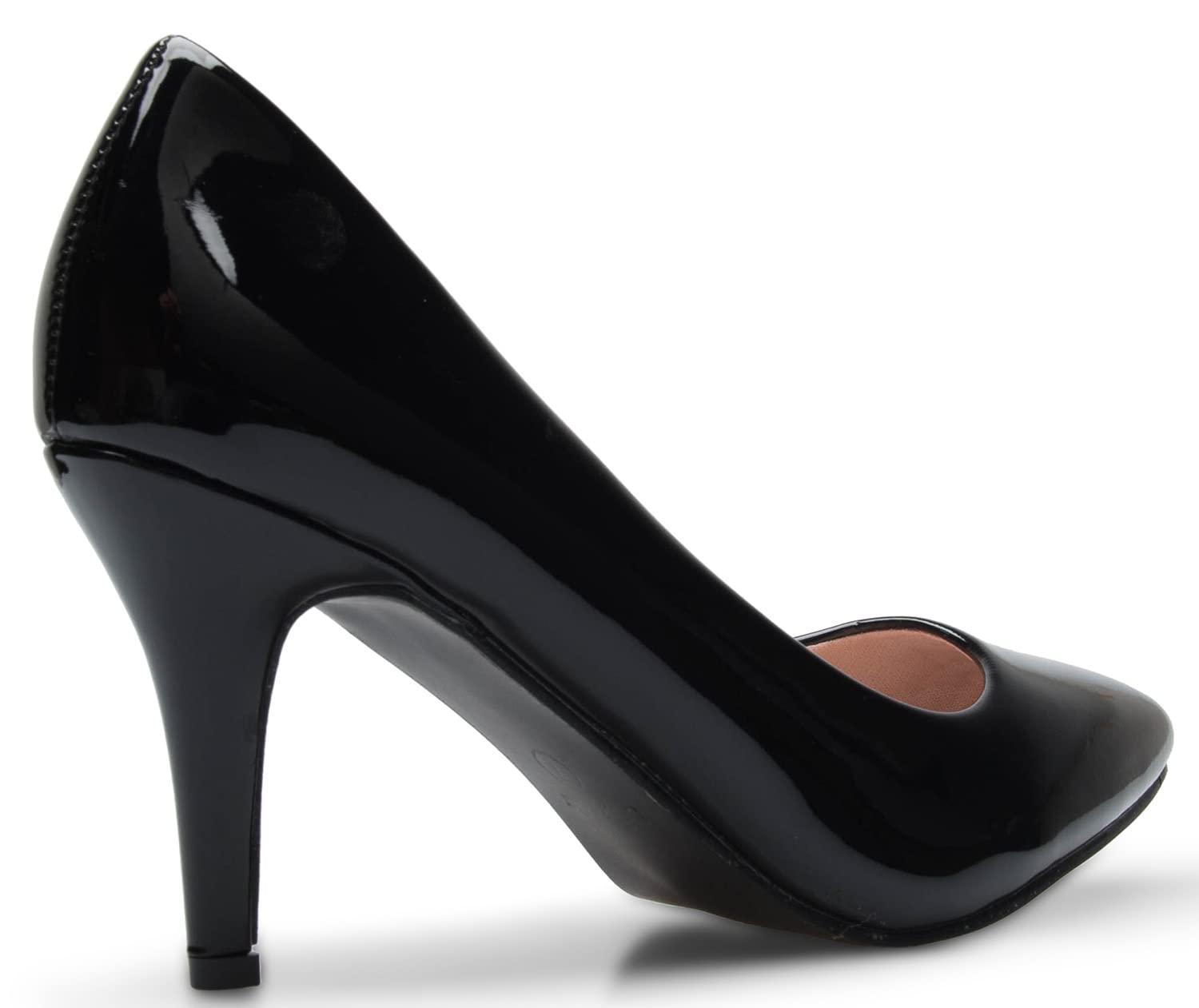 Olivia K Women's Classic D'Orsay Closed Toe Mid Stiletto Heel Pump | Dress, Work, Party Low Heeled Pumps | high Casual Comfortable Sale: 8.5 Black Patent*