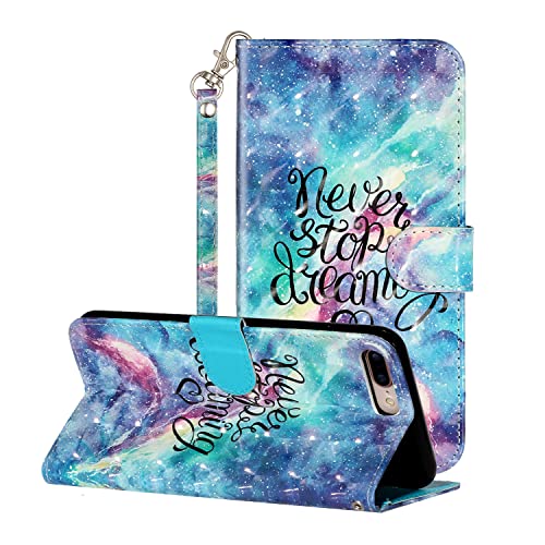 nancencen Carcasa compatible con iPhone 7 Plus/8 Plus, funda tipo cartera de piel premium con diseño para iPhone 7 Plus/8 Plus, funda antigolpes de silicona – cielo estrellado