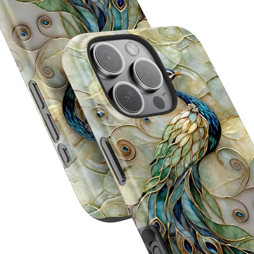 Image of Goodon for iPhone 16 Pro Max Case Cute - Wireless Charging Compatible - Dual-Layer Hard Shell + Silicone Cover - Protective Phone Case with Trendy Designs for Women - Peacock and Flower