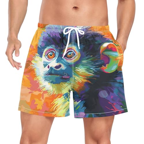 Short de plage homme avec motif singe aquarelle pour des vacances confortables