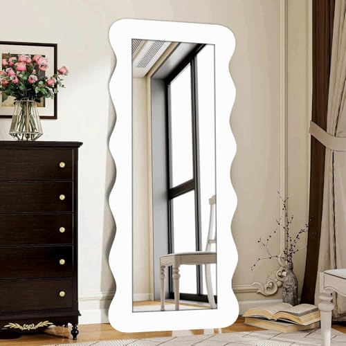 Image of Creative Arts n Frames 22 x 52 inch Full Length Dressing Chevel Long MDF Wood Zigzag Curvy Irregular Shape Framed HD Mirror Home Decor Items (Sophosticated White Zigzag1 Full Length Mirror)