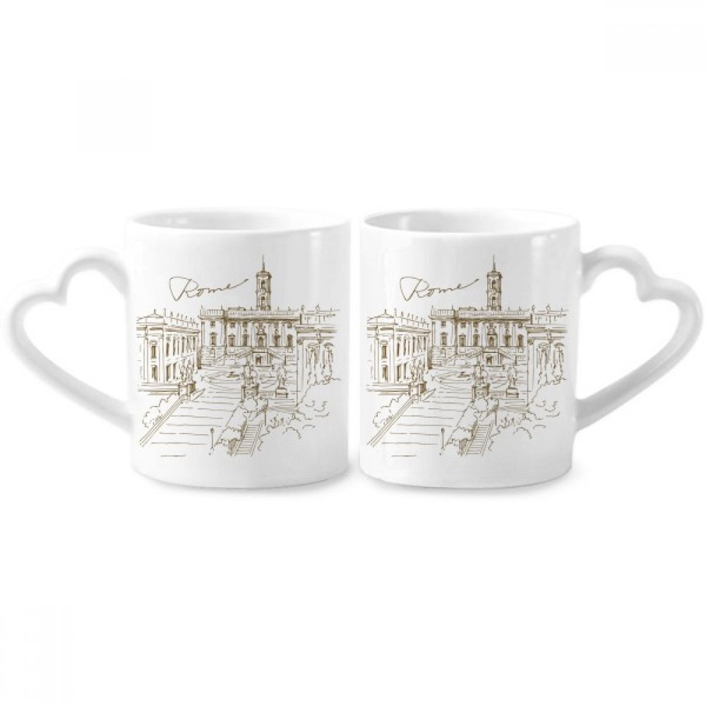 DIYthinker Fontana di Trevi Rome Fontana Landmark Couple Mugs Ceramic Lover Cups Heart Handle 12oz Gift
