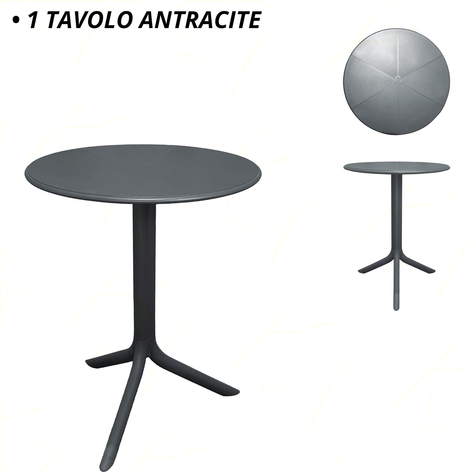 Sicignano | Set 2 Poltrone con Tavolo Tondo, 3 Pezzi, Plastica, Completo Scuro, con Braccioli - Impilabile, Resistente agli UV, Arredo Interno Esterno Bar Pub Giardino Terrazzo, Made in Italy