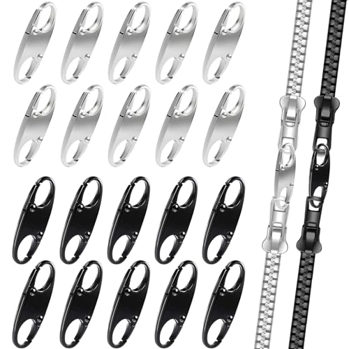 20Pcs Anti Theft Zipper Clips,Small Double Opening S Carabiner,Black/Silver