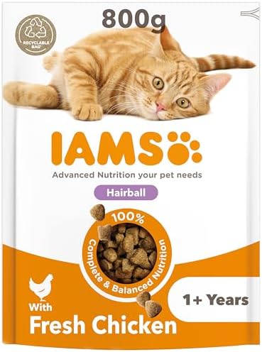 IAMS Hairball Complete Dry Cat Food Chicken 800g - Significantly Reduces Hairball Formation