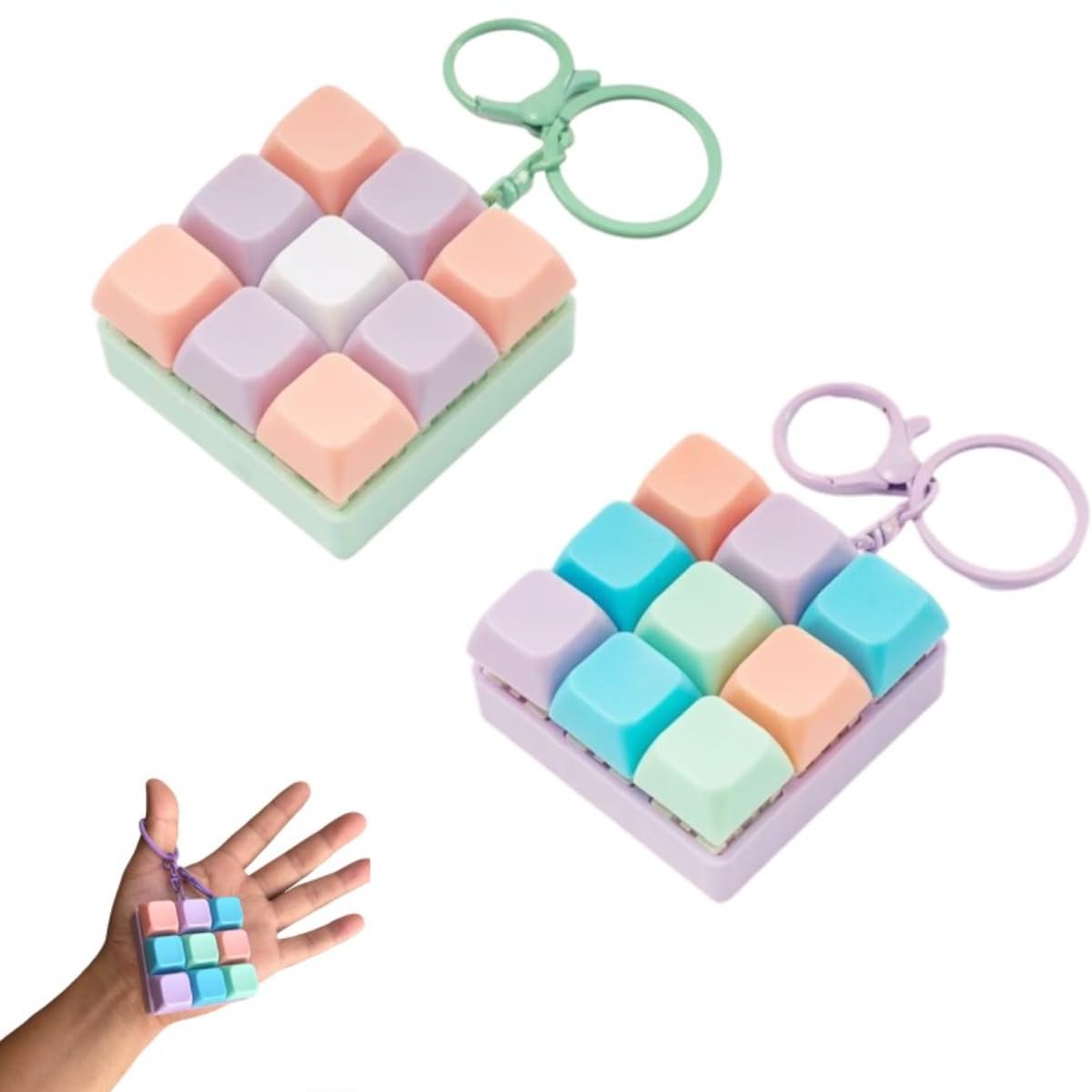 Keyboard Fidget Toy for Adults, Keyboard Keychain Clicker Sensory Accessories for Stress Relief, Detachable Reconfigurable Finger Clicker Button for Daily Use (2pcs)