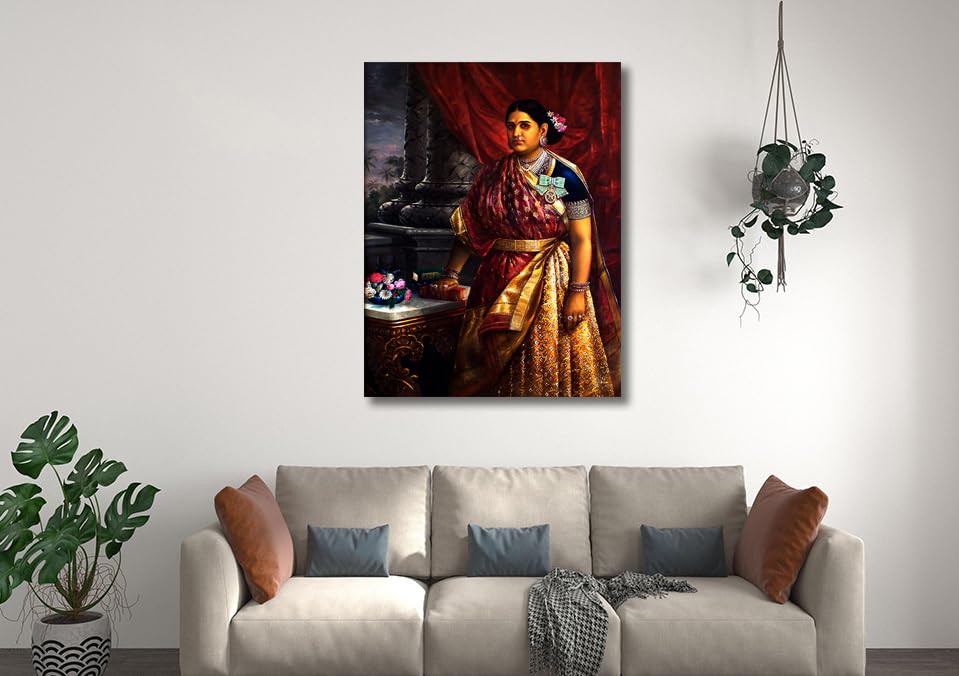 Image of Sikhash Raja Ravi Varma Canvas Painting, Classic Art, Indian Art, Wall Art for Living Room, Unframed, Multicolor, 23x17 inches (58x43 cm, Maharani Lakshmi Bayi)