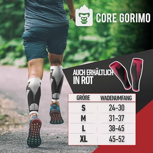 CORE GORIMO – Waden Kompression – Atmungsaktiv – Wadenbandage Kompression & Stützstrümpfe ohne Fuß für Damen & Herren beim Sport, Reisen & stehenden Berufen (M, Schwarz/Weiß)