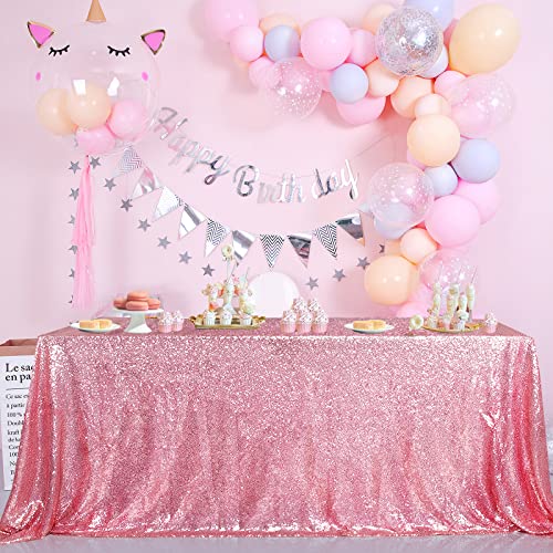Image of B-COOL Sequin Tablecloth Party Tablecloth Rectangular Seamless Sequin Table Cloth Overlay Glitter Wedding Birthday Bridal Shower Decorations-90x156inch Fuchsia Pink