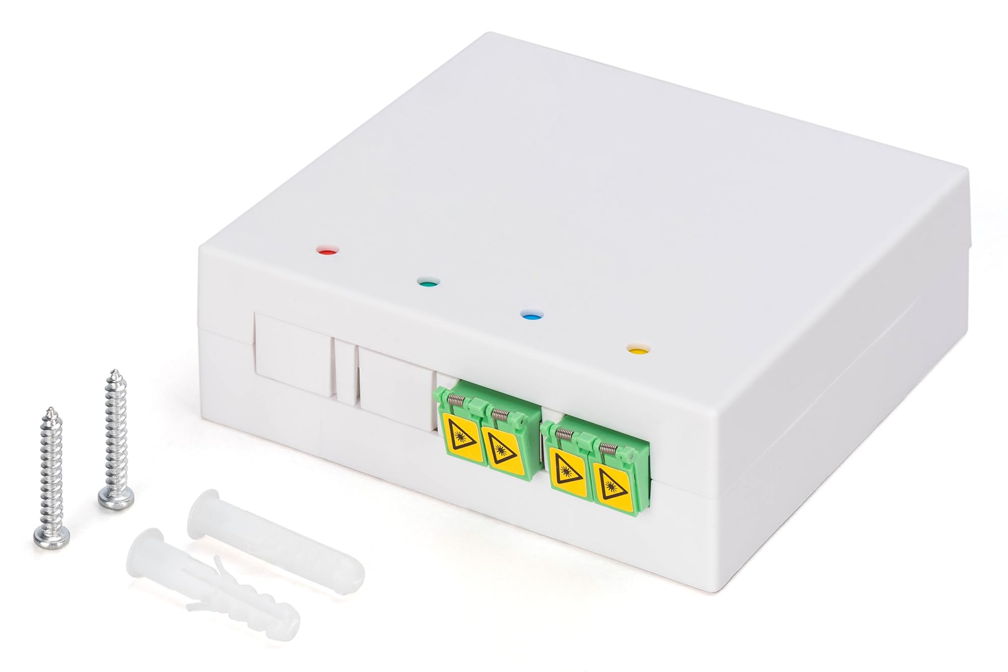 DIGITUS Caja FTTH - 2X LC/APC Dúplex con obturador - Fibra óptica monomodo - Caja de empalme de fibra óptica integrada - Clase de protección IP45 - Montaje en pared o en carril DIN - Blanco