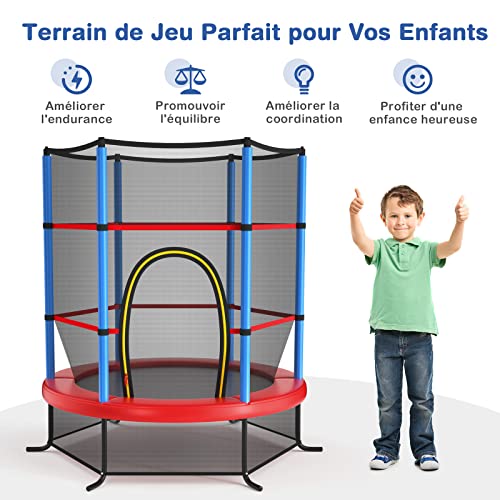 Trampoline extérieur enfants 165cm GYMAX filet sécurité cadre acier