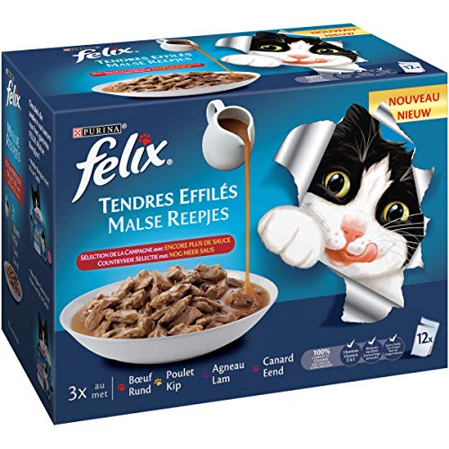 Felix Tendres Effilés en Sauce - Sélection de la Campagne, Le Paquet de 12 Sachets de 85g