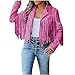 Western Jackets for Women Faux Suede Leather Fringe Jacket Cropped Moto Biker Cowgirl Jackets Fashion Hippie Outfits