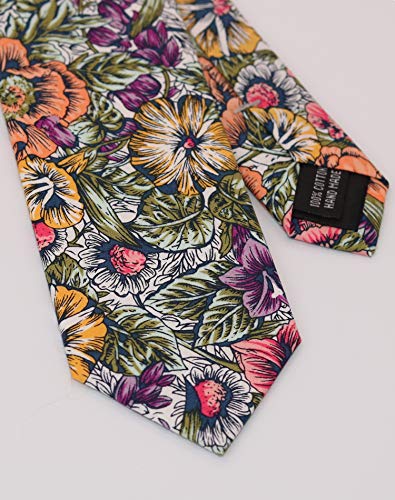 Image of Men's Skinny Tie Floral Cotton Necktie and Tie Bar Clip Sets, Great for Weddings,Groom,Groomsmen
