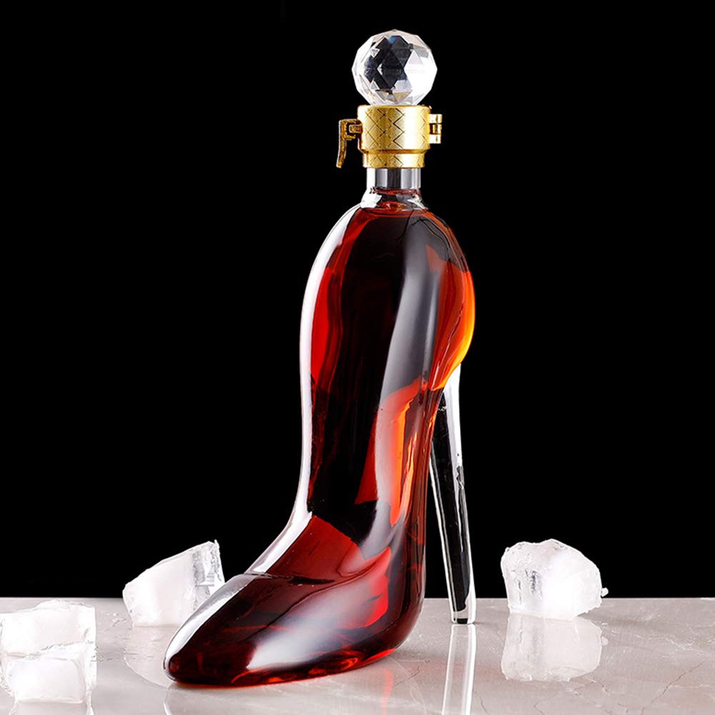 Wine Decanter,350ML/750ML Exquisite Wine Decanter, High Heels Shape Hand Blown 100% Lead-Free Crystal Glass Decanting Aerator, Home Decoration Creative Wine Bottle (Color : Transparent, Size : 350ML