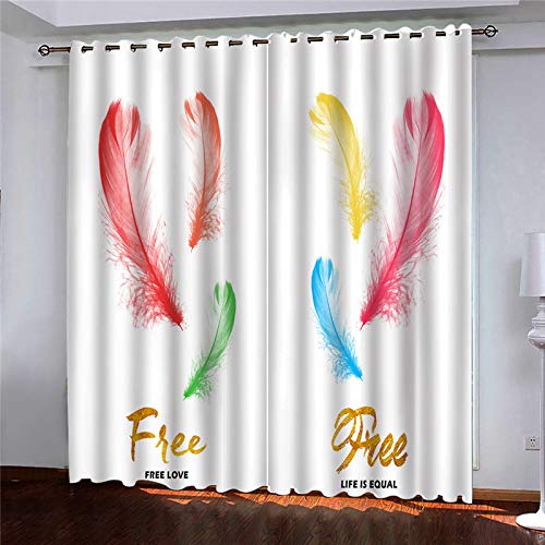 Maynuo Boys Red Curtains & Drapes Simple Feather 3D Print Pattern Thermal Insulated Room Darkening Window 92X90inch Kids Girls Eyelet Blackout Living Room Eyelet