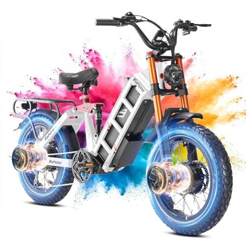 eAhora Juliet Pro II Electric Bike - 4400W Dual Motor 43MPH 60V 70Ah 200Mile Long Range Electric Bike for Adults, 20'' Fat Tire Fast Electric Mountain Bike Full Suspension Electric Bicycle