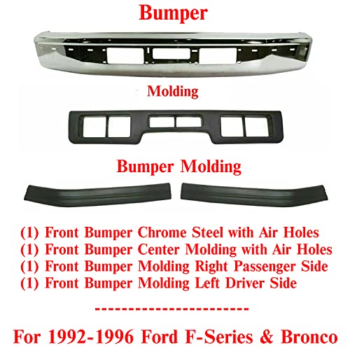 Us Auto Parts Plus New Front Bumper Chrome + Center + Molding Right Passenger & Left Driver Side Direct Replacement For Ford F-Series & Bronco 1992-1996 Fo1002254 Fo1057272 Fo1058271 Fo1059271 #TOP1