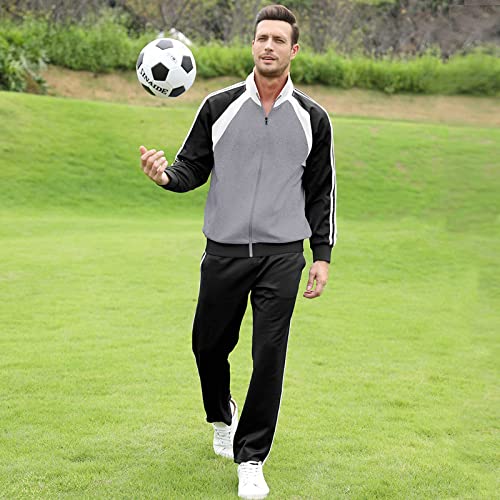 Sun Lorence Men's Athletic Running Tracksuit Set Casual Full Zip Jogging Sweat Suit Greyblack Medium #TOP5
