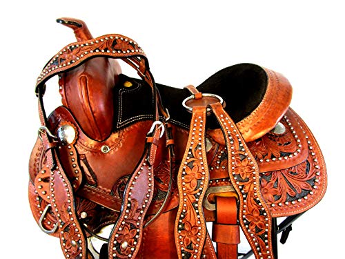 12 13 Pony Kids Child Mini Youth Tooled Leather Western Horse Saddle TACK Set (13)
