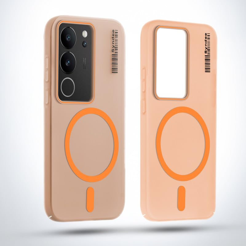 Image of Mr. Case Back Cover for Vivo V29 5G Sleek Frosted Translucent Back Only Compatible with Wireless Magnetic Accessories | Anti-Scratch Shockproof Phone Case - Orange