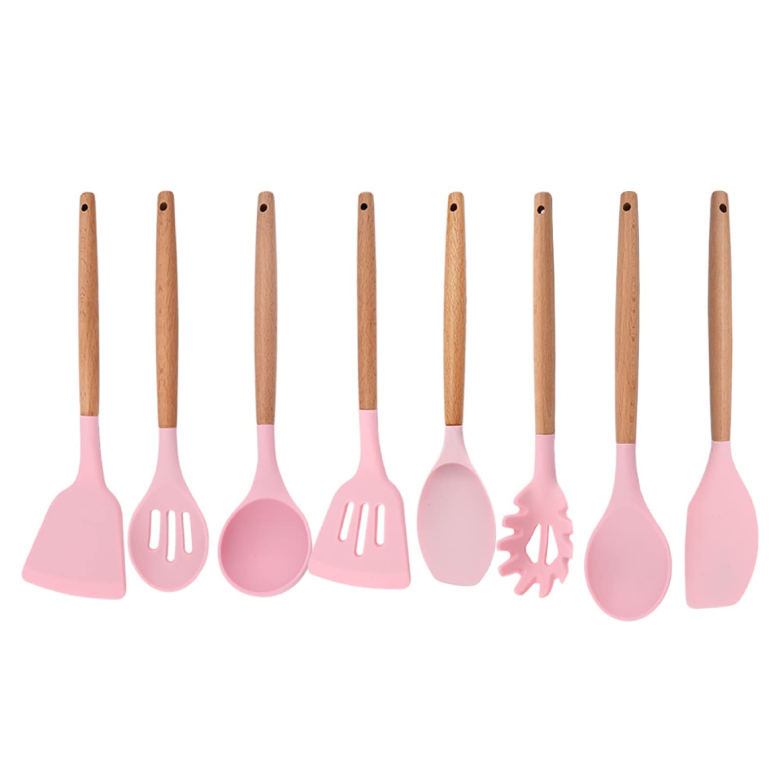 GTHTUHFD Cooking Spatulas And Spoons,Spoon Setcooking Utensils Set Silicone Kitchenware Scraper Oil Brush Egg Whisk Spatula Cooking Utensil Multipurpose Cookware,8pcs Pink
