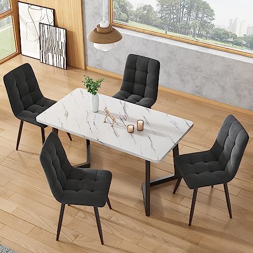 JOROBURO Juego de 4 sillas de comedor de terciopelo, elegante diseño de hierro, con cómodos asientos y respaldos acolchados de terciopelo de algodón, marcos de metal resistentes perfectos para cocina,