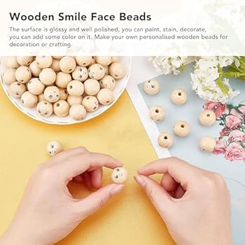 Perles En Bois - Naturel - 20mm - Visage Souriant - Trou De 4,5mm - 100pcs - Beaux