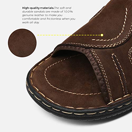 Jousen Men's Leather Sandals Arch Support Slide Outdoor Retro Fisherman Sandals For Men (Amy2004 Dark Brown 12) #TOP2