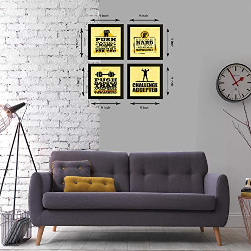 Image of Indianara Set of 4 Fitness Gym Motivational Quotes Paintings (2145) without glass 9.5 x 9.5 inch each