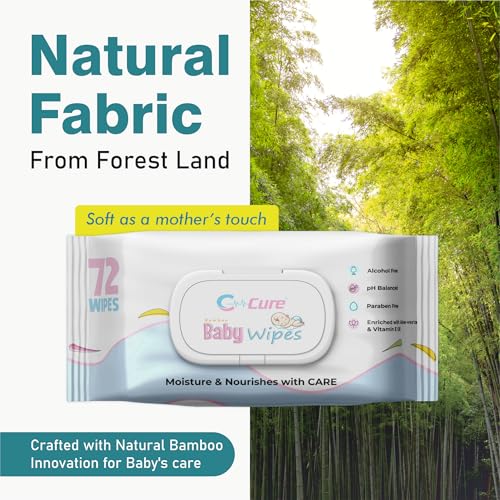 Image of Soft Cleansing Baby Wipes with Organic Bamboo-Based Wipes for Newborn Baby Pack with Lid | Pack of 1 - 72 Wipes | Extra Thick & Moist Wet Wipes for Baby's | Enriched With A Goodness of Aloe Vera, Vitamin E Wipes for Kids.