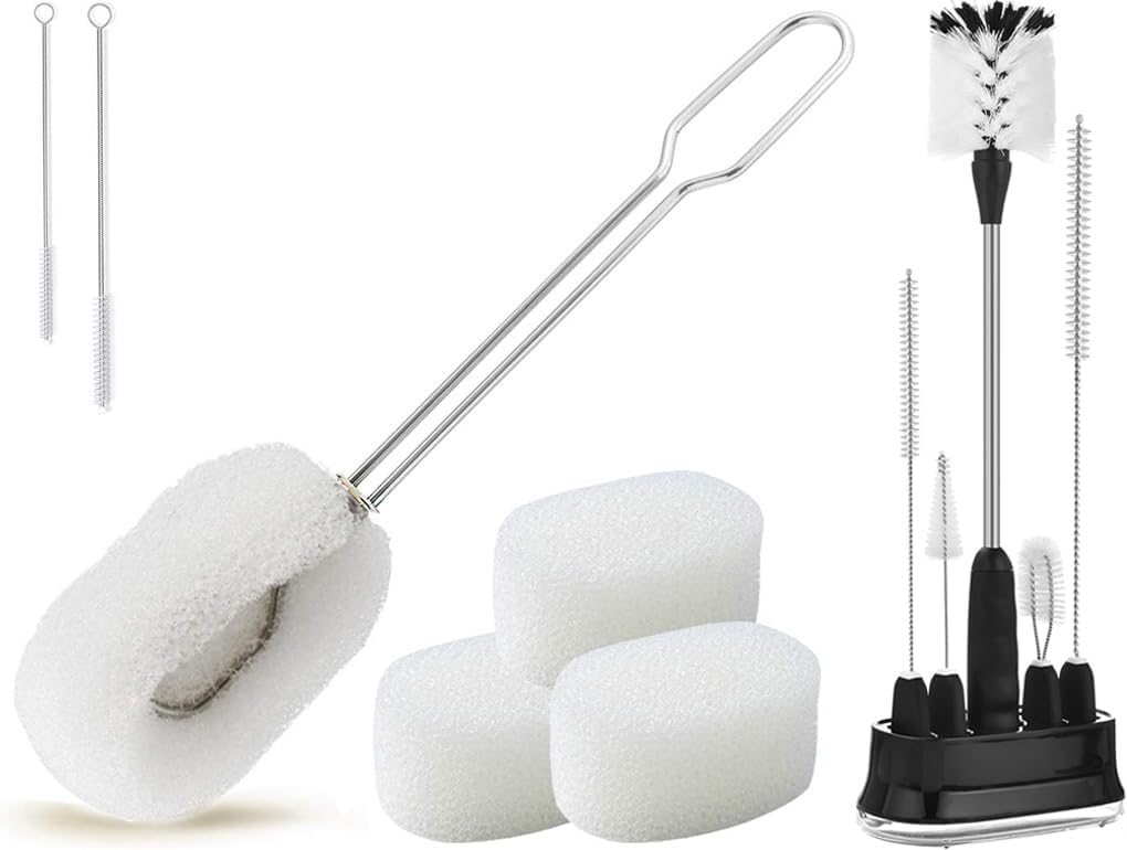 ALINK 6-Pack Sponge Bottle Dish Brush with Handle + ALINK 5 Pack Water Bottle Brush Cleaning Set with Holder