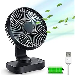 Ventilador Sobremesa Pequeño YEAHTOP Mini Ventilador Silencioso USB, 4000mAh Recargable, Ventilador de Mesa Potente con 4 Velocidades, Ventilador de Sobremesa de 5'' con Luz Indicador de Batería para Escritorio Oficina (Negro)