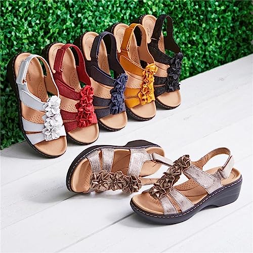 FFMA Sandals for Women Summer Flower Sandals Walking Sandals Leather Flower Vintage Casual Soft Footbed Orthopedic Arch-Support Sandals2