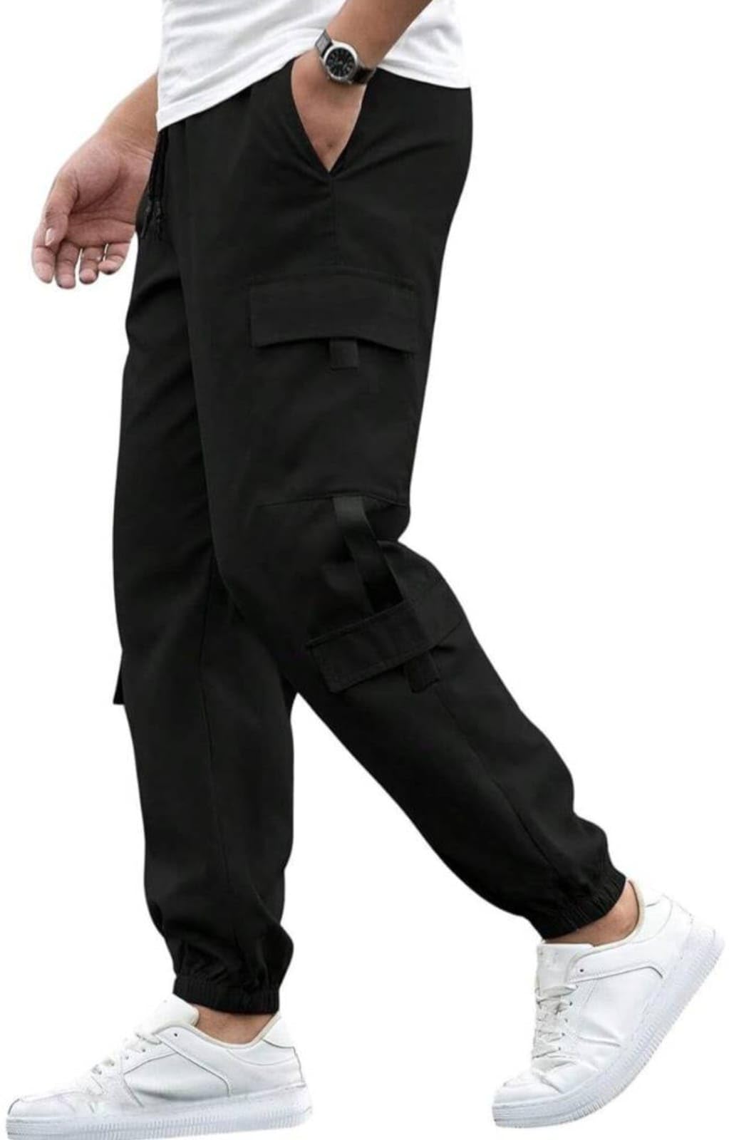 Men's Cargo Jogger Trouser, Black, Multi-Pocket with Elastic Cuffs, Casual Street Style Pants-picture-10