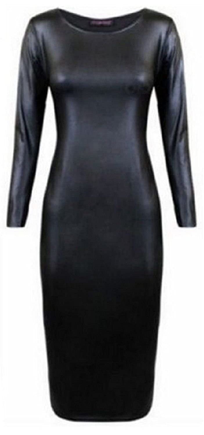 Crazy Girls Girls Wetlook Crazy Womens Plain Long Sleeve Scoop Neck Stretch Bodycon Maxi Midi Dress (Xxl-Uk20-22, )