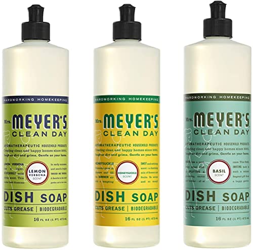 Image of MRS. MEYER'S CLEAN DAY Dish Soap Variety (Lemon Verbena + Basil + Honeysuckle, 1CT