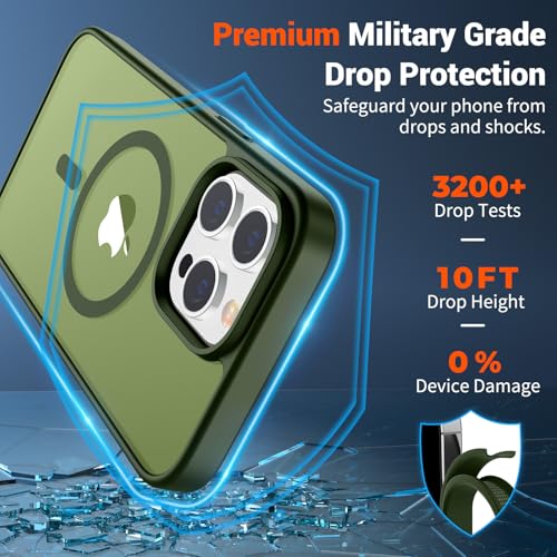 Image of SUPFINE Magnetic for iPhone 14 Pro Case (Compatible with MagSafe) (Military Grade Drop Protection) Slim Translucent Matte Shockproof with Anti-Fingerprint Phone Case,Cangling Green