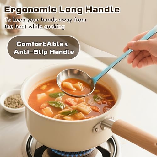 9 Pcs Cooking Utensils Set, Stainless Steel Kitchen Utensils, Heat Resistant Metal Kitchen Tools Include Solid & Slotted Turner Wok Spatula, Serving Spoon, Ladle, Pasta Server, Meat Fork, Tongs Silver by MemoGem - Image 3