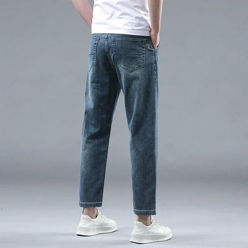 Men’s Loose Fit Straight Leg Jeans Classic Mid Wash Denim Pants Casual Everyday Summer Cotton Ankle-Length Trousers2