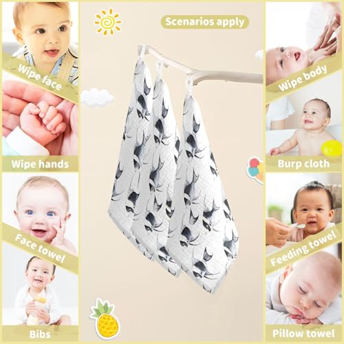 Image of vvfelixl Black and White Angelfish Baby Burp Cloths Baby Muslin Washcloths for Boys Girls Cotton Babys Face Towel for Newborn Infants Soft and Absorbent 11.8 X 11.8 in, 5 Pack