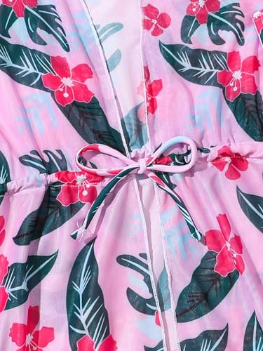 Image of WDIRARA Girl's 3 Pieces Floral Print Swimsuits Ruffle Trim Bikini Set Bathing Suit with Beach Cover Up