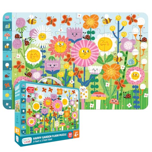 Chuckle & Roar - Happy Garden Friends 50-Piece Floor Puzzle for Kids Ages 4+ - Cheerful Spring Artwork - Screen-Free Kids Activity